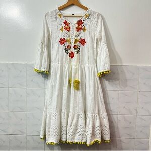 Women’s Tiered Midi Dress Size XS White Peasant Cottagecore Farm Boho Country